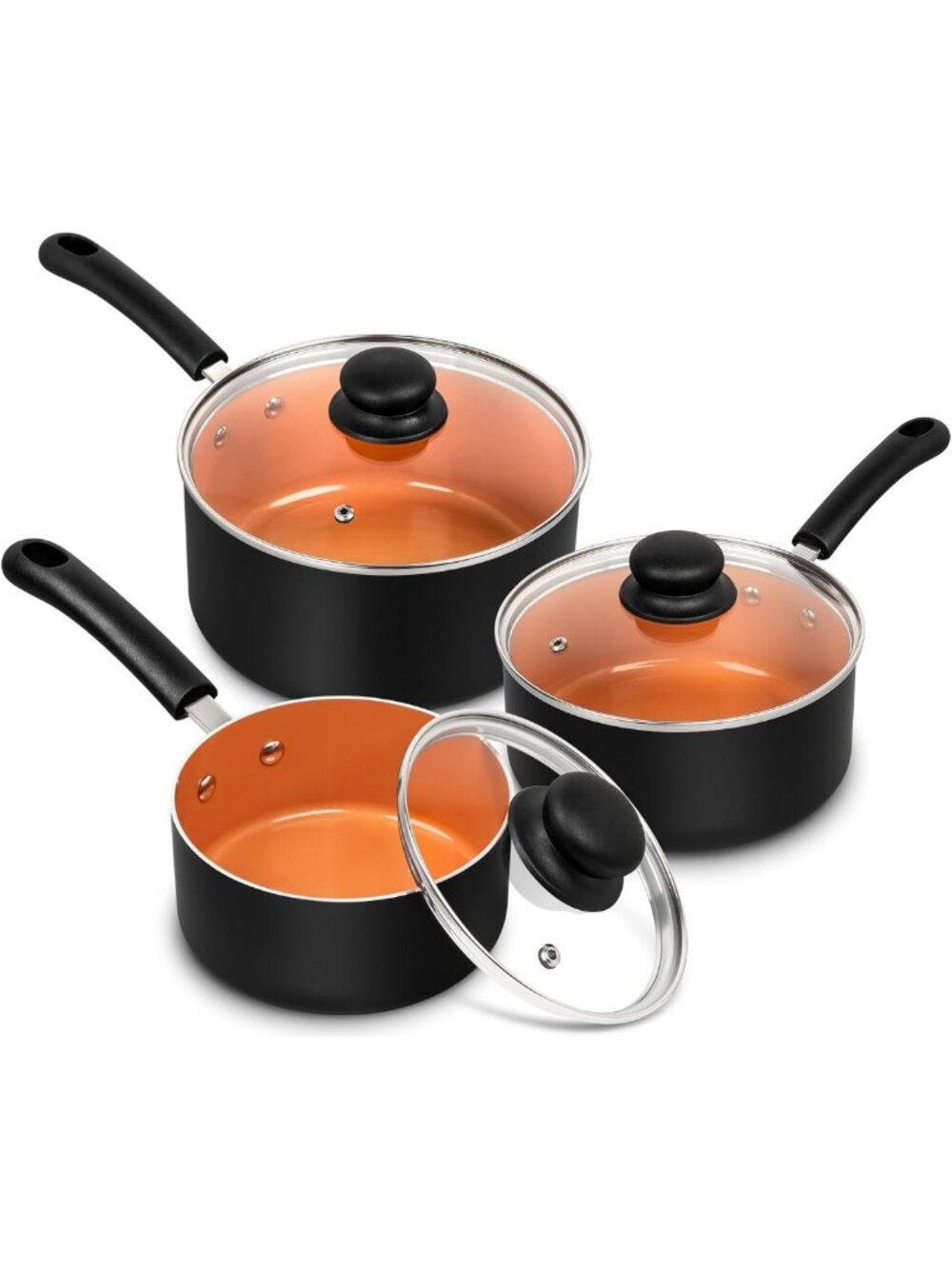 Nonstick Ceramic Saucepan Set 1.5QT, 2QT & 3QT - PFAS-Free, Dishwasher Safe